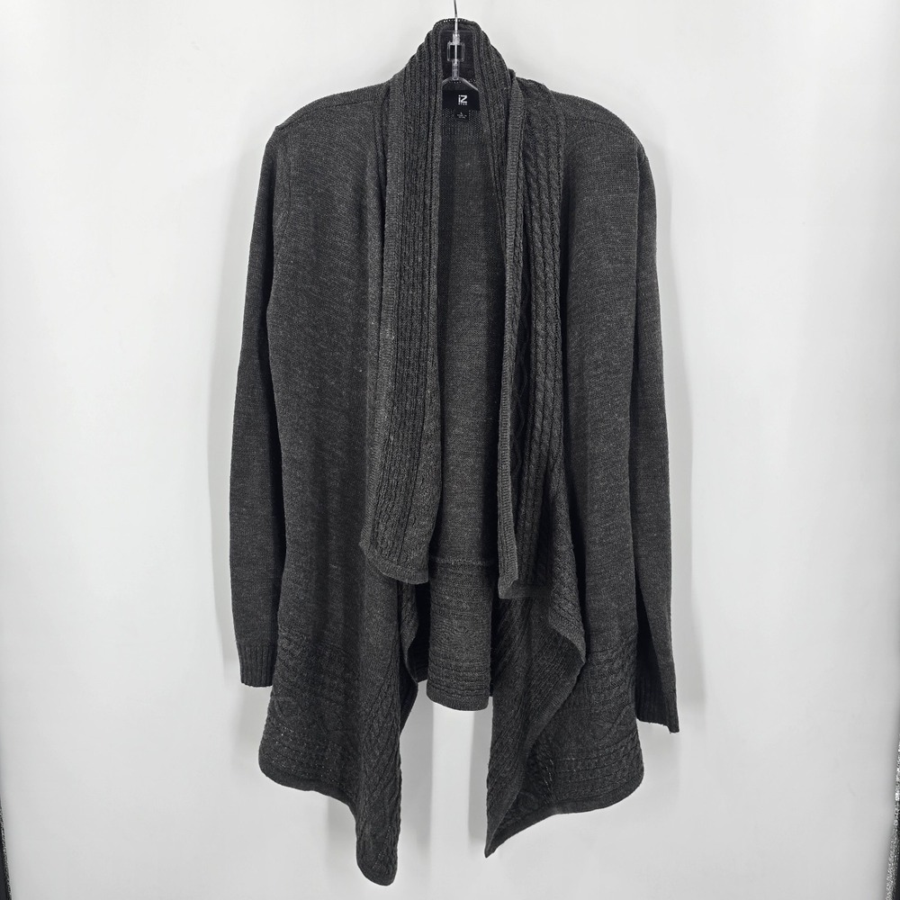 IZ Byer Cardigan Womens Large Gray Long Sleeve Open Front Shawl